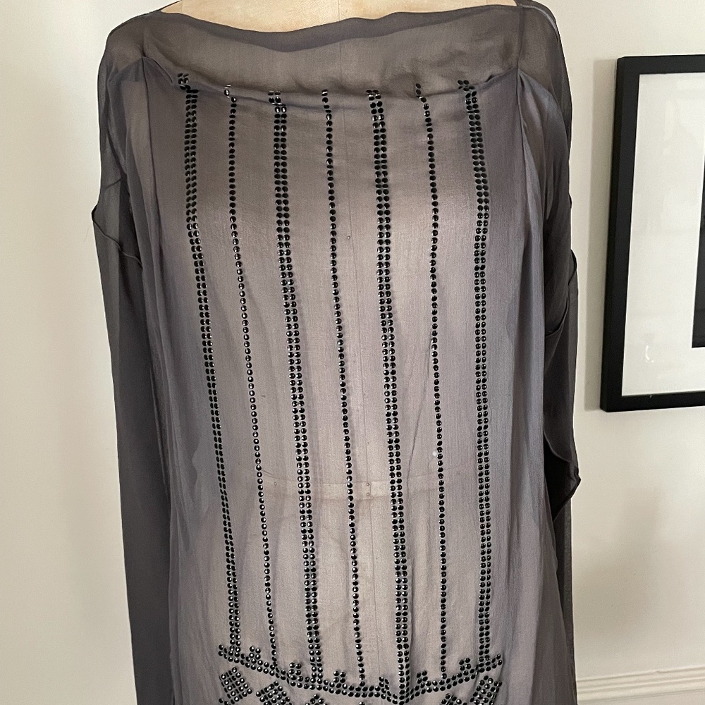Rozae Nichols silk chiffon art deco inspired size m in graphite